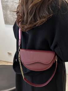1pc Fashion Solid Minimalist Flap Mini Shoulder Bag, Suitable For Women Daily Use & Gifts - Red - View 3