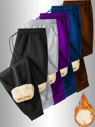 Men's Casual Thermal Lined Thick Winter Pants, Suitable For Sports, Gym, Hiking, Boxing, Running, Cycling