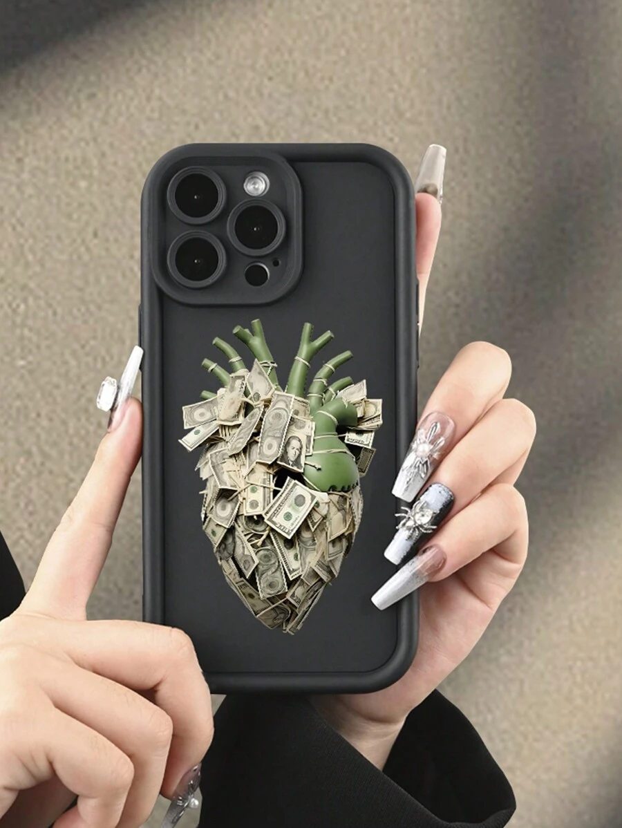 1 个货币/金钱心形图案手机壳，适合所有 Apple 型号，是送给朋友、家人和女朋友的最佳礼物 - 彩色 - 查看 1
