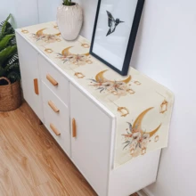 1pc Golden Moon Lantern Floral Pattern Table Runner, Modern Minimalist Style Linen-Like Non-Slip Heat Resistant Table Cloth, Happy Ramadan, Suitable For Theme Parties, Holidays, Outdoor Dining, Kitchen, Home Decor - Multicolor - View 4