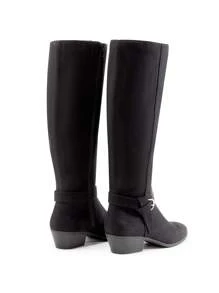Women's Pointed Toe Casual Knee High Boots Pull On Side Zipper Comfortable Chunky Heel Boots - màu đen - Xem 7