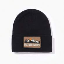 1 chiếc mũ len mùa đông dành cho nam và nữ có thêu hình đỉnh núi, mũ trượt tuyết ấm áp theo phong cách Châu Âu và Mỹ thời trang, mùa thu/đông - núi - Xem 4