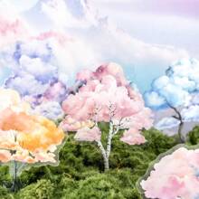 1 包 10 张云朵和树主题贴纸美学剪贴簿 DIY 计划器艺术相册防水标签 DIY 手账拼贴卡片材料办公室和学校用品 - 1 Pack - 查看 1