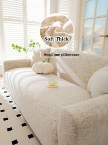 1pc Solid Color Bohemian Style Jacquard Sofa Cover, Elastic Jacquard Sofa Slipcover, Protects Sofa From Cat Scratches, Suitable For All Seasons, Includes Pillow Case