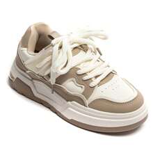 Giày nữ thoải mái, dễ chịu, buộc dây hai tông màu - Màu Khaki - Xem 1