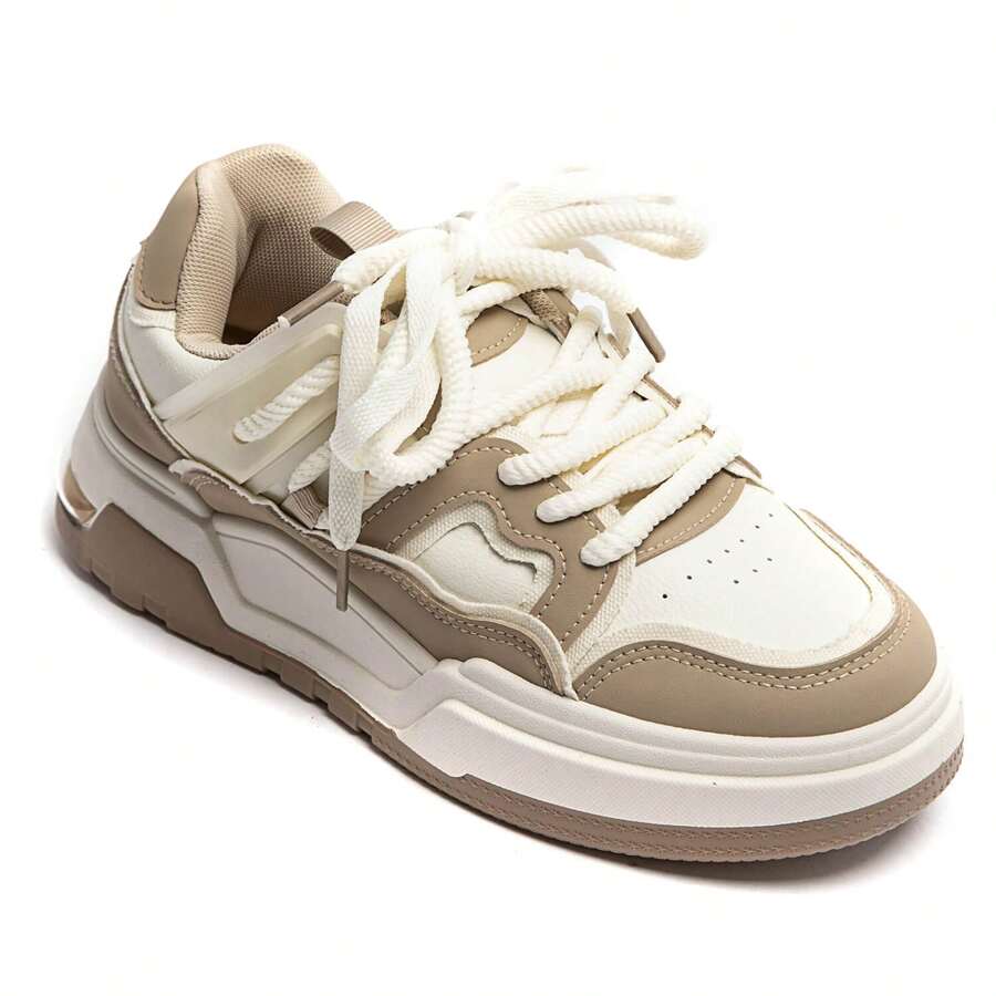 Giày nữ thoải mái, dễ chịu, buộc dây hai tông màu - Màu Khaki - Xem 1