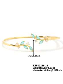 Cubic Zirconia Leaf Decor Cuff Bracelet
