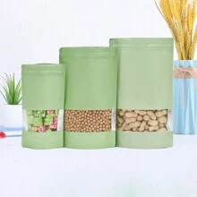 100个立式磨砂窗口密封袋可重复使用食品分装袋饼干糖果咖啡收纳袋情人节 - 青檸色 - 查看 11