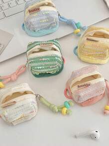 1 chiếc hộp đựng tai nghe dễ thương và di động, túi đựng đồ mini, túi đựng đồ dùng hàng ngày, túi đựng đồ treo, túi đựng đồ - Màu be - Xem 1