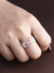 1 st. S925 Sterling Zilveren Holle Bloem Strass Verstelbare Open Ring, INS Minimalistische Chic Veelzijdige Unieke Zilveren Ring Voor Vrouwen