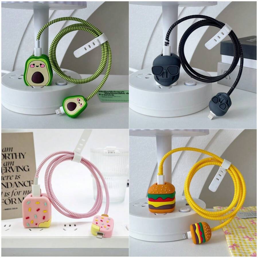 4 件装可爱卡通 Anker 30W 充电器保护套、电缆保护器、充电器头保护器 - 感恩节/圣诞节礼物