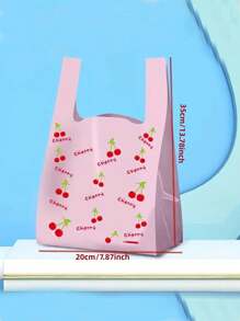 25/50个加厚礼品袋，樱桃图案手提袋，时尚购物袋，婚礼生日派对珠宝配饰包装，小饰品包装袋 - 粉色 - 查看 3