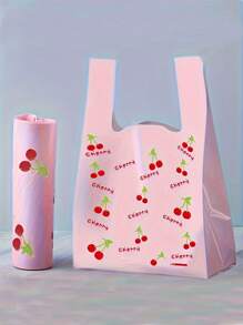 25/50个加厚礼品袋，樱桃图案手提袋，时尚购物袋，婚礼生日派对珠宝配饰包装，小饰品包装袋 - 粉色 - 查看 2