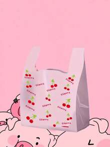 25/50个加厚礼品袋，樱桃图案手提袋，时尚购物袋，婚礼生日派对珠宝配饰包装，小饰品包装袋 - 粉色 - 查看 6