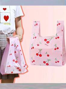 25/50个加厚礼品袋，樱桃图案手提袋，时尚购物袋，婚礼生日派对珠宝配饰包装，小饰品包装袋 - 粉色 - 查看 4