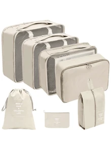 7 Pieces Kit Organizer Bags For Suitcase Clothes Luggage Travel - Beige - View 1