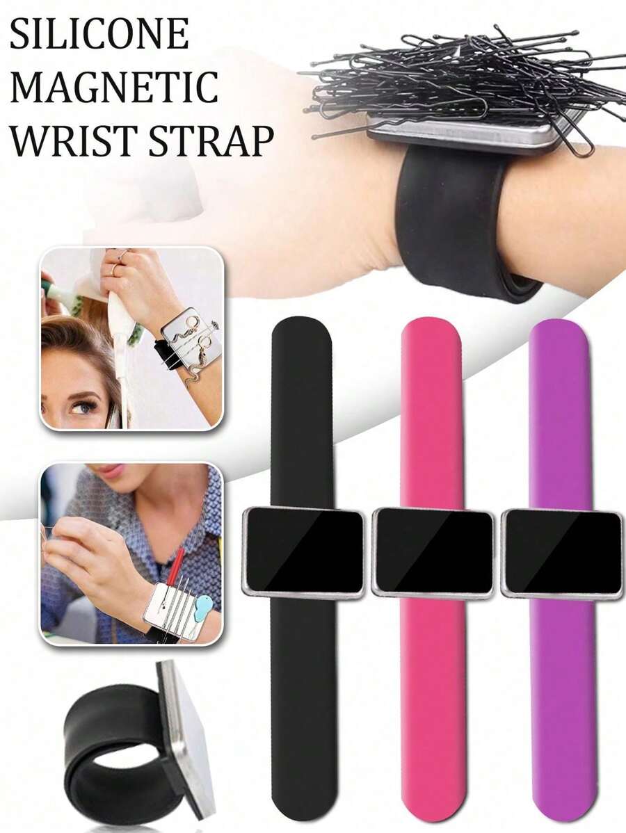 1/2 CÁI Kẹp tóc, Dây đeo vỗ, Vòng đeo tay, Dây đeo cổ tay từ tính, Thiết bị hút kim, Kẹp tóc đeo tay, Phụ kiện tóc dây đeo vỗ (Hồng, Tím, Đen), Cuộn lại thành một miếng vỗ, Dễ mang theo, Thích hợp cho nhà tạo mẫu tóc, Studio, v.v.