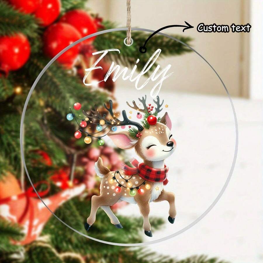 1 件亚克力吊坠，可定制名称 - 个性化圣诞鹿图案吊坠，适用于圣诞树装饰、节日家居和厨房配件，无需电源 - 彩色 - 查看 1