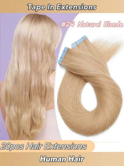 16"-24" Tape-in 100% äkta hårförlängningar för kvinnor 20 st/pack Raka sömlösa hudväft Remy äkta hårförlängningar Blonda 24#, Heavenly Harmony Angel Halloween-kostymer