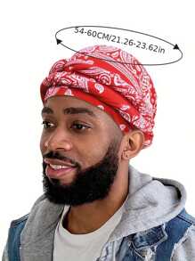 1pc Men's Paisley Pattern Double-Layer Braided Beanie Hat, Soft Fabric With Satin Lining, Double-Layer Hat, Warm All Season, Long Tail Cashew Flower Pattern Braided Breathable Men's Bandana Hat