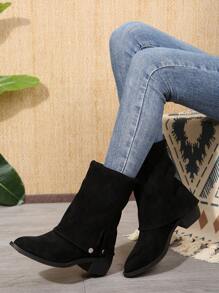 尖头纯色一脚蹬时尚百搭都市户外女士踝靴 - 黑色 - 查看 10