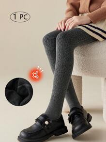 1件装女童/儿童/幼儿保暖无脚连裤袜，灰色纯色，卡通爱心、竖条纹、波点图案，表面光滑柔软，亲肤舒适，适合日常穿着、上学、公主风，可爱百搭，适合春、秋、冬三季穿着。