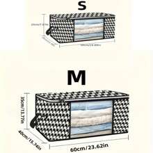 3 pièces boîtes de rangement de décoration de vacances à motif pied-de-poule, rangement de vêtements et d'armoires, couvertures, couvertures, sacs de rangement, boîtes de rangement zippées pliantes, boîtes de rangement de vêtements grande capacité, gris avec poignées. - Pied-de-poule - Voir 2