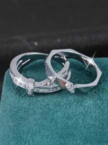 2 件男士时尚简约日常百搭小众时尚方晶锆石戒指套装，适合日常佩戴、送礼、感恩节、圣诞节等场合 - 銀色 - 查看 8