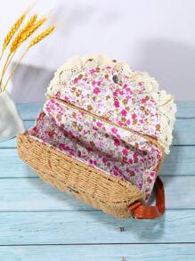 新品畅销方形翻盖编织包，百搭沙滩休闲单肩斜挎包，森系风格草编女包 - 卡其色 - 查看 3