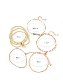 7pcs Fashion Heart Beaded Bracelet, CCB Crystal-Like Adjustable Rice Faux Pearl Woven Bracelet For Women Valentines - Gold - View 5