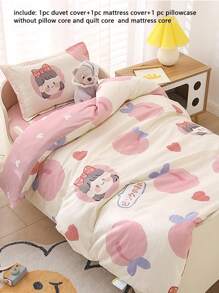 3 pièces Ensemble de literie, Housse de couette imprimée animaux de bande dessinée, Convient pour la sieste en crèche/maternelle, Retour à l'école, Chambre d'enfant, Rose/Bleu/Vert, Applicable pour les garçons et les filles, Comprenant 1 housse de couette (47*59 pouces), 1 housse de matelas (23*53 pouces), 1 housse d'oreiller (11*19 pouces) (Sans rembourrage)