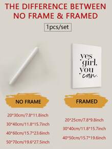 1pc "Yes, Girl, You Can!" Inspirational Canvas Art Print, Positive Affirmation Poster, Suitable For Girls Room Decor, Modern Unframed Wall Art, Perfect Gift For Her - Black and White - View 2