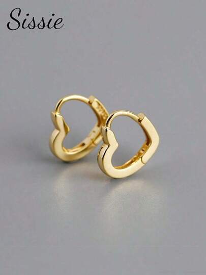 1pc Fashionable Gold Heart Shaped Stud Earrings, Suitable For Girls To Wear To Parties, Banquets, Festivals, Dates, Weddings And Other Occasions, Also An Ideal Birthday Or Back-To-School Gift