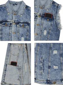 Womens Oversized Distressed Denim Vest Sleeveless Jean Jacket With Pockets