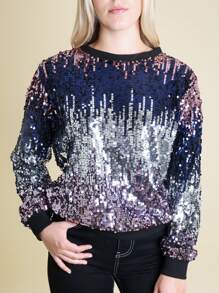 Women's Glitter Sequin Sweatshirt Long Sleeve Pullover Tops With Ribbed Cuffs - Silver Mauve - View 5