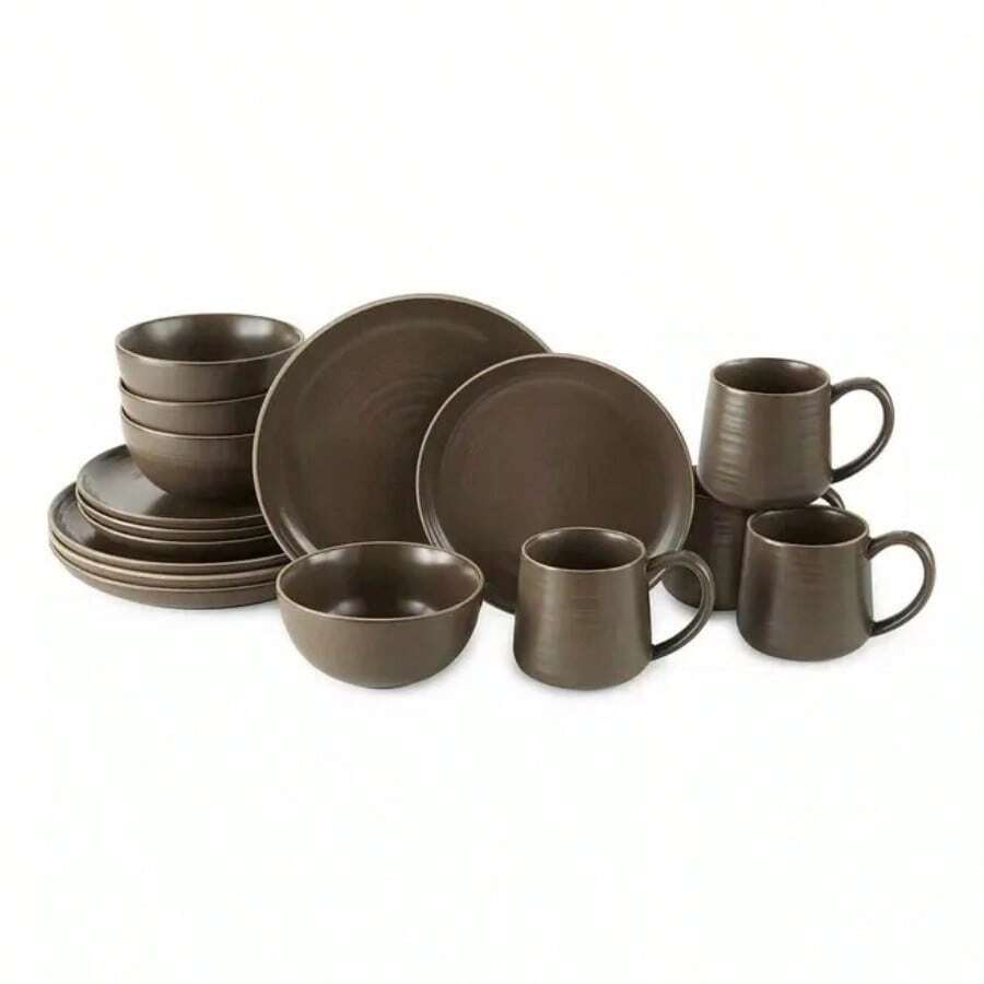 Chocolate 16 Pc Dinnerware Set - 巧克力棕 - 查看 1