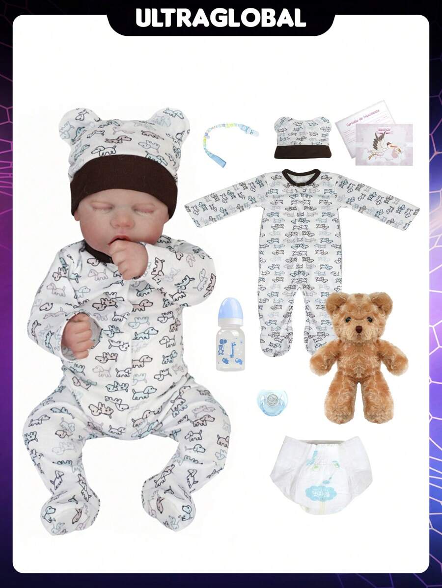 Brastoy Boneco Bebê Reborn 48cm 100% Silicone Com Pelúcia Roupas e Acessórios Completo