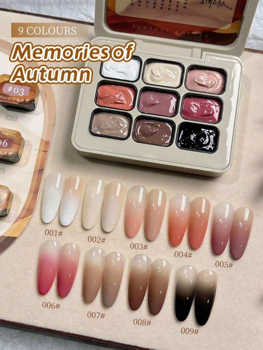 9-Colors Memories Of Autumn Patter Glue Smudges Canned High Saturation Popular Semi-Solid Nail Polish Glue Nail Salon For Special Use - Nhiều màu - Xem 1