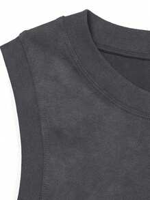 1pc Women's Sleeveless Yoga Top, Casual Basic Round Neck Fitted T-Shirt, Seamless & Soft, Suitable For Workout, No Padding - Grey - View 5