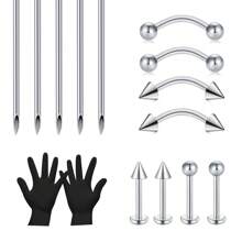 2-31pcs Body Septum Piercing Kit 14G 16G 18G 20G 22G Tools For Nose Tongue Lip Ear Eyebrow Belly Button Cartilage Tragus Industrial Barbell Helix Daith Piercing Jewelry Clamps
