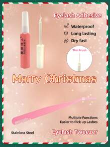 10 对/包圣诞 D-Curl 仿貂皮睫毛延长套装，带睫毛涂抹器、胶水、仿貂皮睫毛套装，DIY 自然外观，轻巧可重复使用，是送给女性的最佳圣诞礼物 - 黑色 - 查看 7