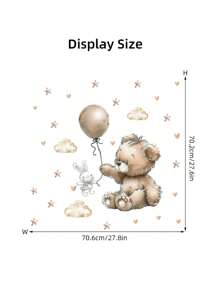 1pc Colorful Balloon Cute Bear Plush Sticker, Cartoon Balloon Rabbit Decor For Kids Room Nursery Stickers Personalised Stickers