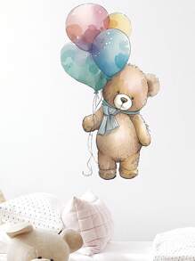 1pc Colorful Balloon Cute Bear Plush Sticker, Cartoon Balloon Rabbit Decor For Kids Room Nursery Stickers Personalised Stickers
