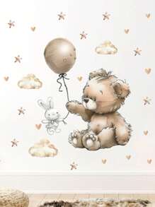 1pc Colorful Balloon Cute Bear Plush Sticker, Cartoon Balloon Rabbit Decor For Kids Room Nursery Stickers Personalised Stickers