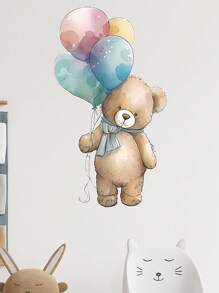 1pc Colorful Balloon Cute Bear Plush Sticker, Cartoon Balloon Rabbit Decor For Kids Room Nursery Stickers Personalised Stickers