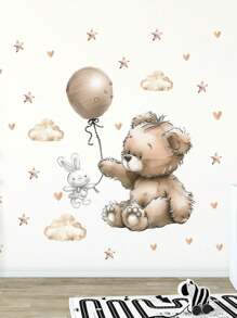 1pc Colorful Balloon Cute Bear Plush Sticker, Cartoon Balloon Rabbit Decor For Kids Room Nursery Stickers Personalised Stickers