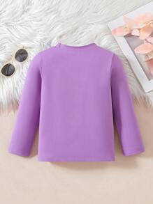 Young Girl Classic Solid Color Warm Crew Neck Base Layer Top, Versatile Long Sleeve Essential For Everyday Wear