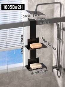 1 件双层肥皂架，壁挂式肥皂盒托盘带排水功能，无需钻孔淋浴肥皂架，淋浴门上方双层肥皂架，易于安装和整理，浴室配件 - 黑色 - 查看 12