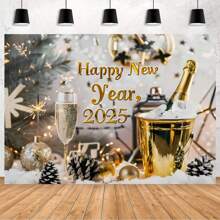 2025 Happy New Year Background Champagne Pinecone Design For New Year Party Background Banner Portrait Photography Background Vinyl - Type B - View 1
