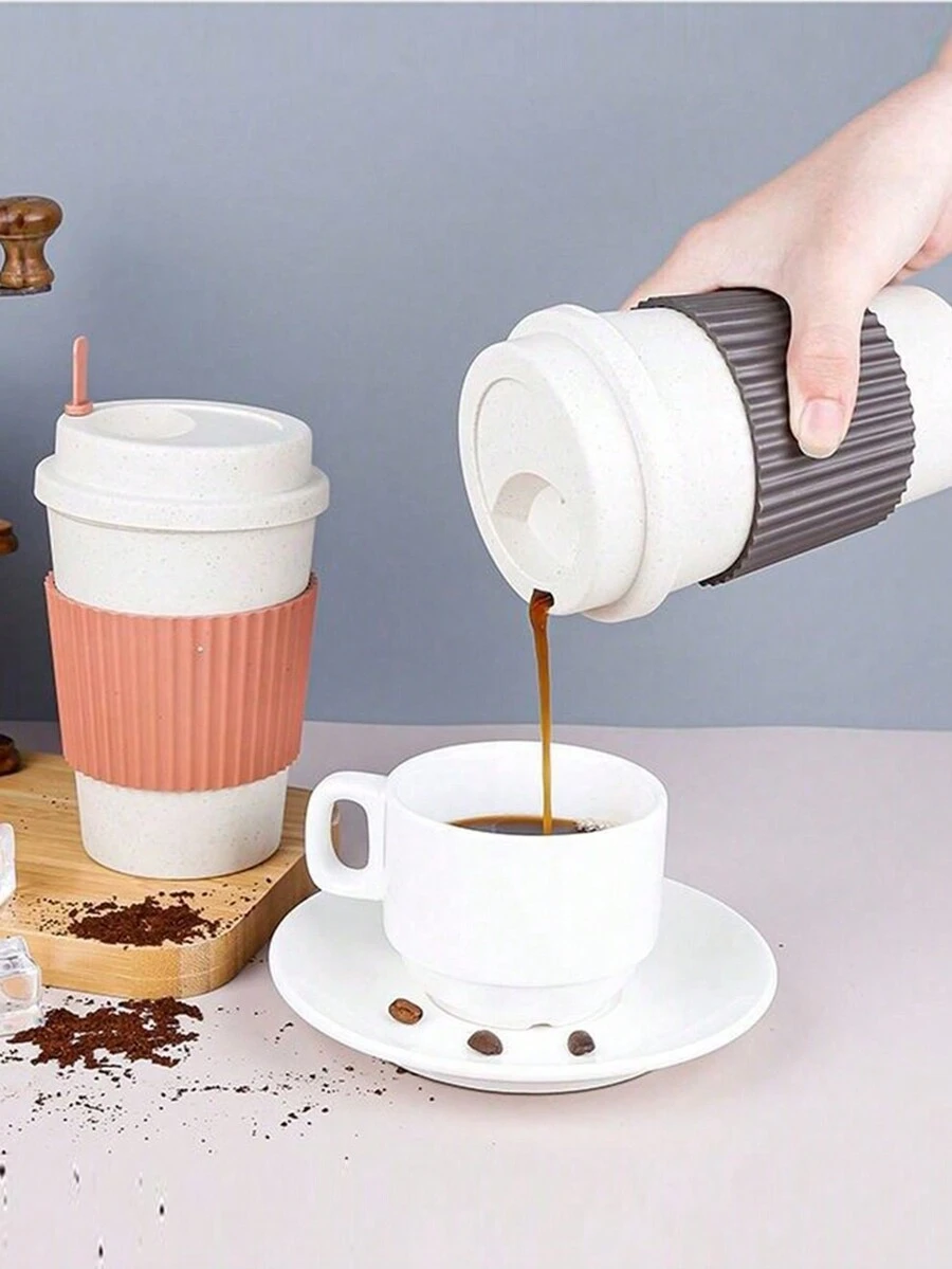 一款塑料麦秆咖啡杯，颜色多样，易于清洗，配有搅拌棒，是上班族和学生的优质之选。 - 顏色隨機 - 查看 1